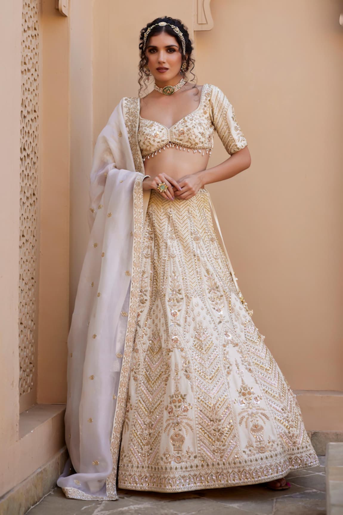 Chamee and Palak Meera Kundan & Zardozi Embellished Bridal Lehenga Set