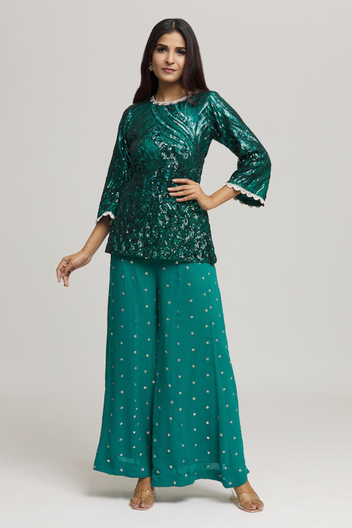 Kunwaraniritu Sequin Embellished Tunic With Palazzo