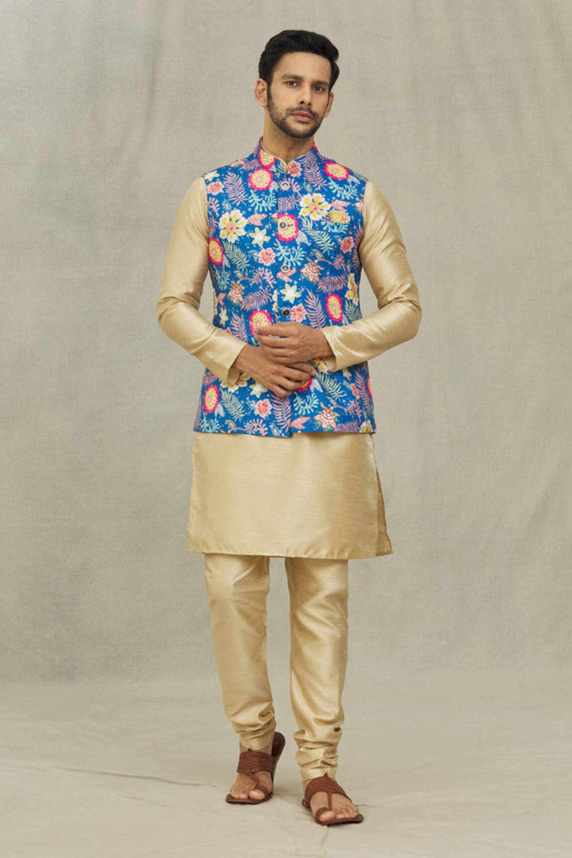Arihant Rai Sinha Floral Print Bundi & Kurta Set 