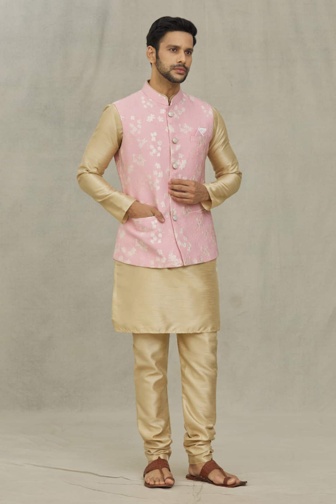 Arihant Rai Sinha Floral Woven Pink Bundi 