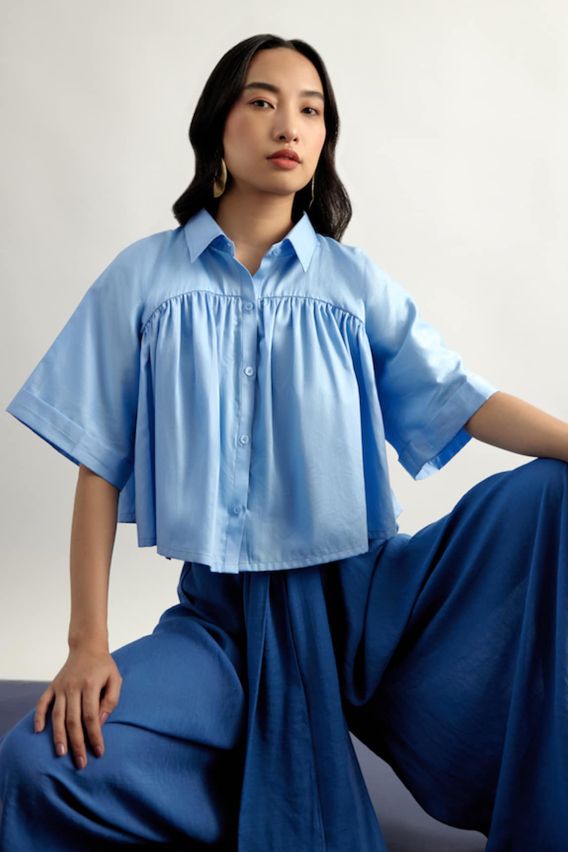 Echo By Tanya Arora Cotton Satin Cropped Shirt