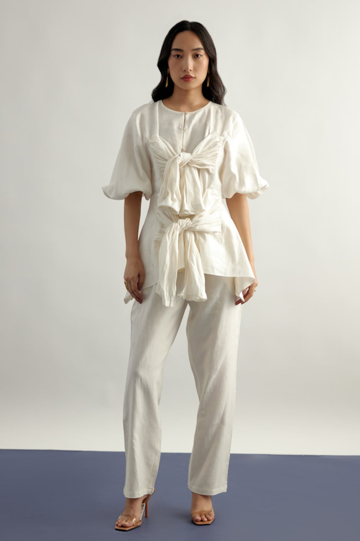 Echo By Tanya Arora Linen Tie Up Top & Pant Set