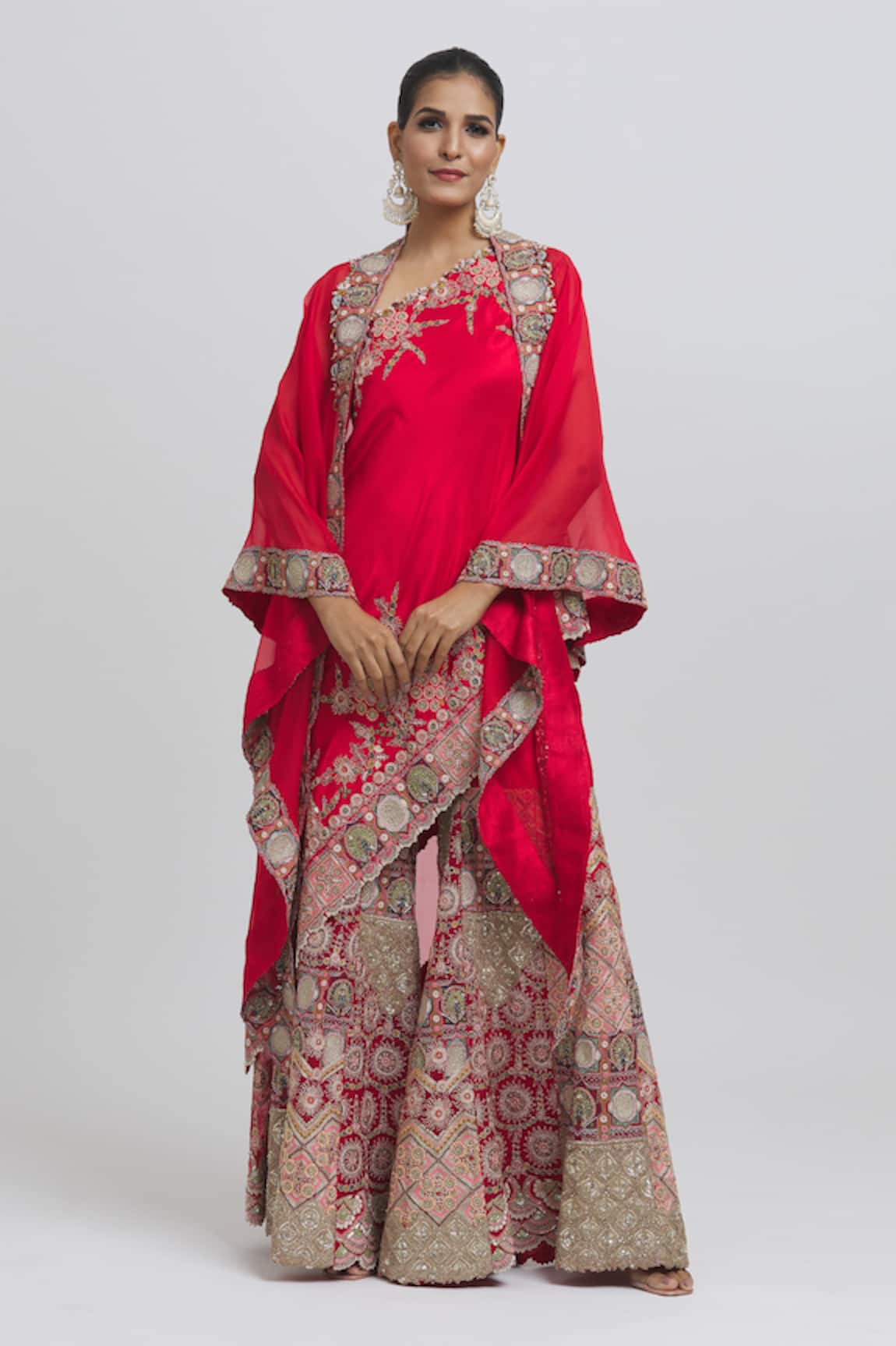 Anamika Khanna Floral Embroidered Sharara Set With Cape