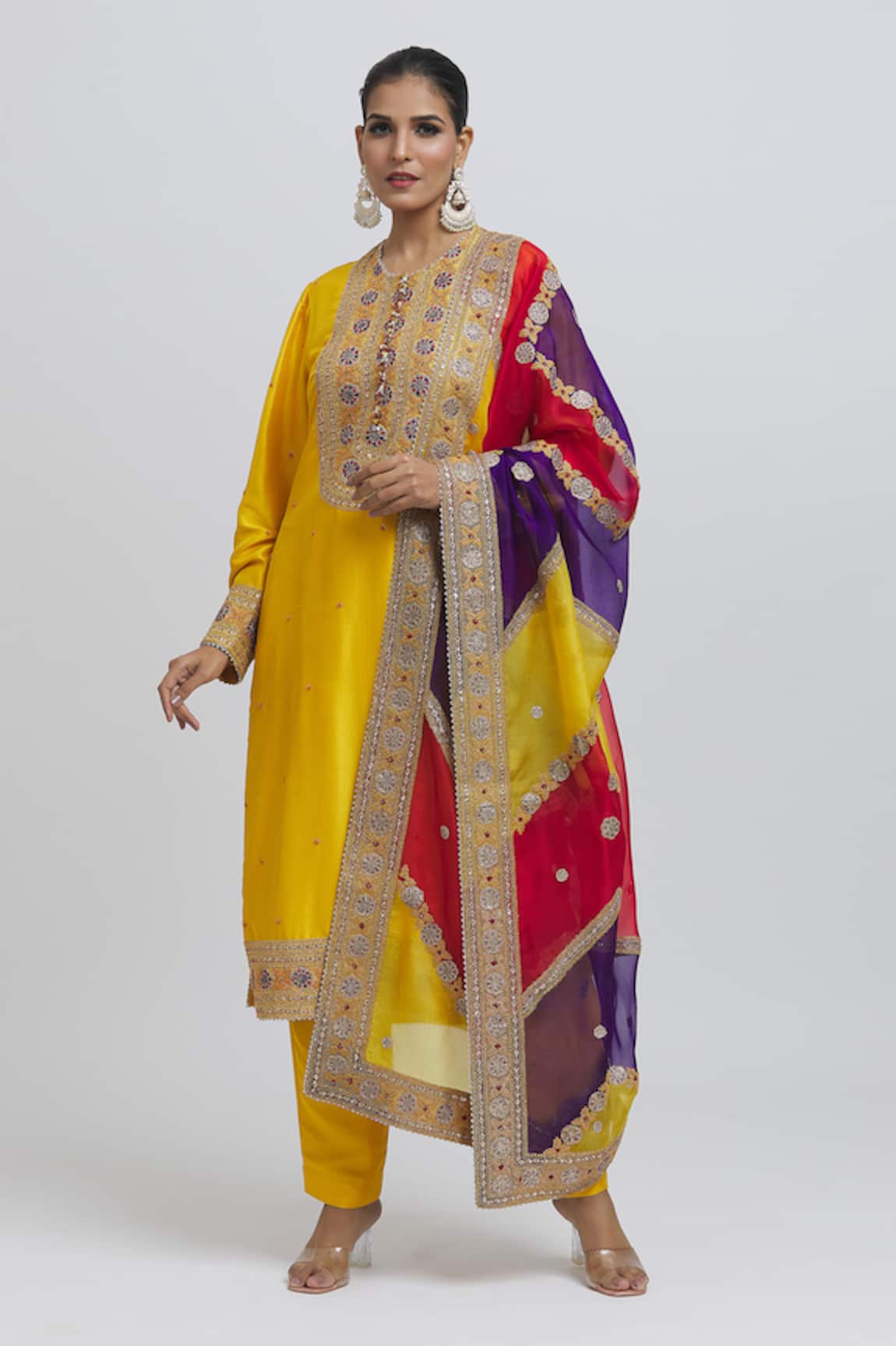 Anamika Khanna Floral Embroidered Silk Kurta Set