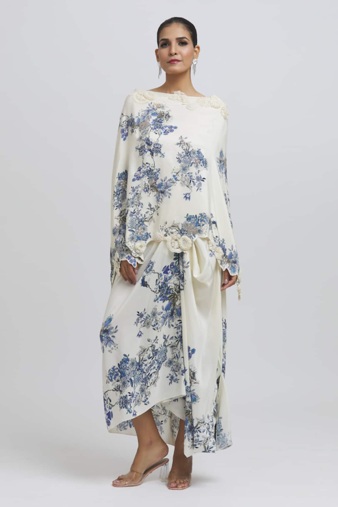 Anamika Khanna Floral Pattern Kaftan & Draped Skirt Set