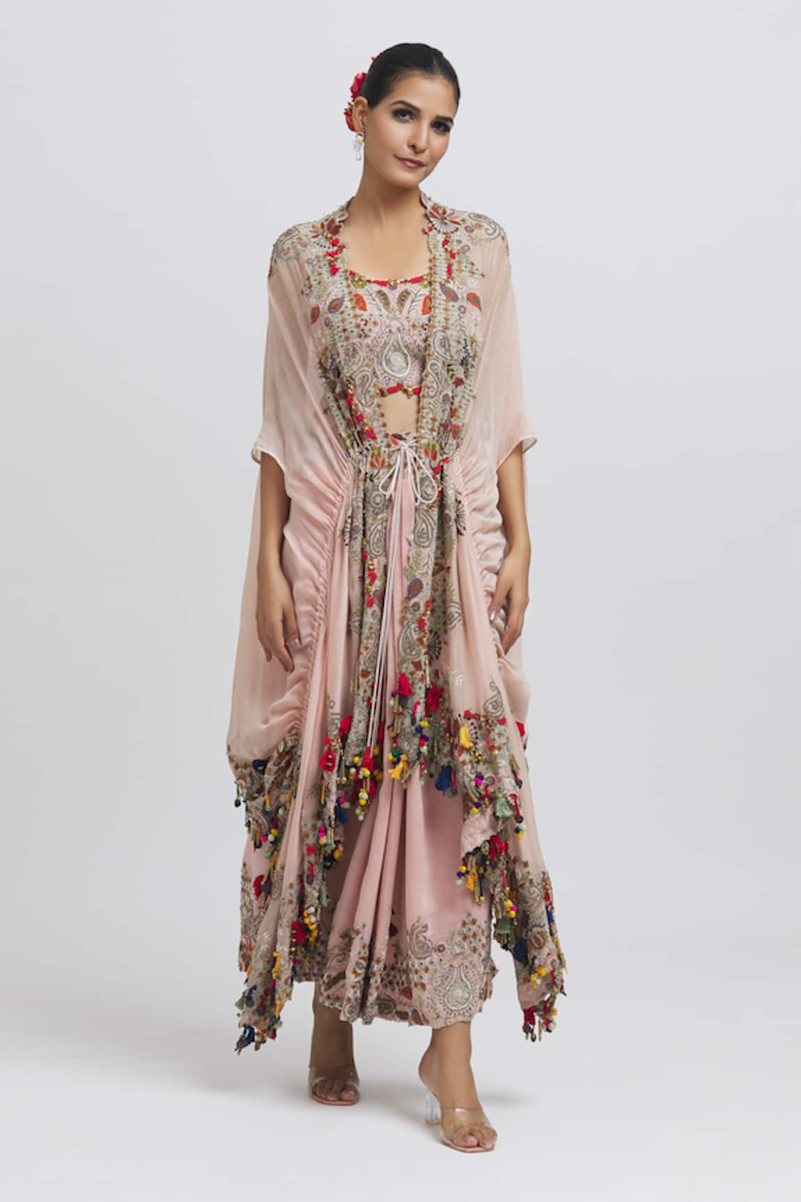 Anamika Khanna Floral Thread Embroidered Cape Skirt Set