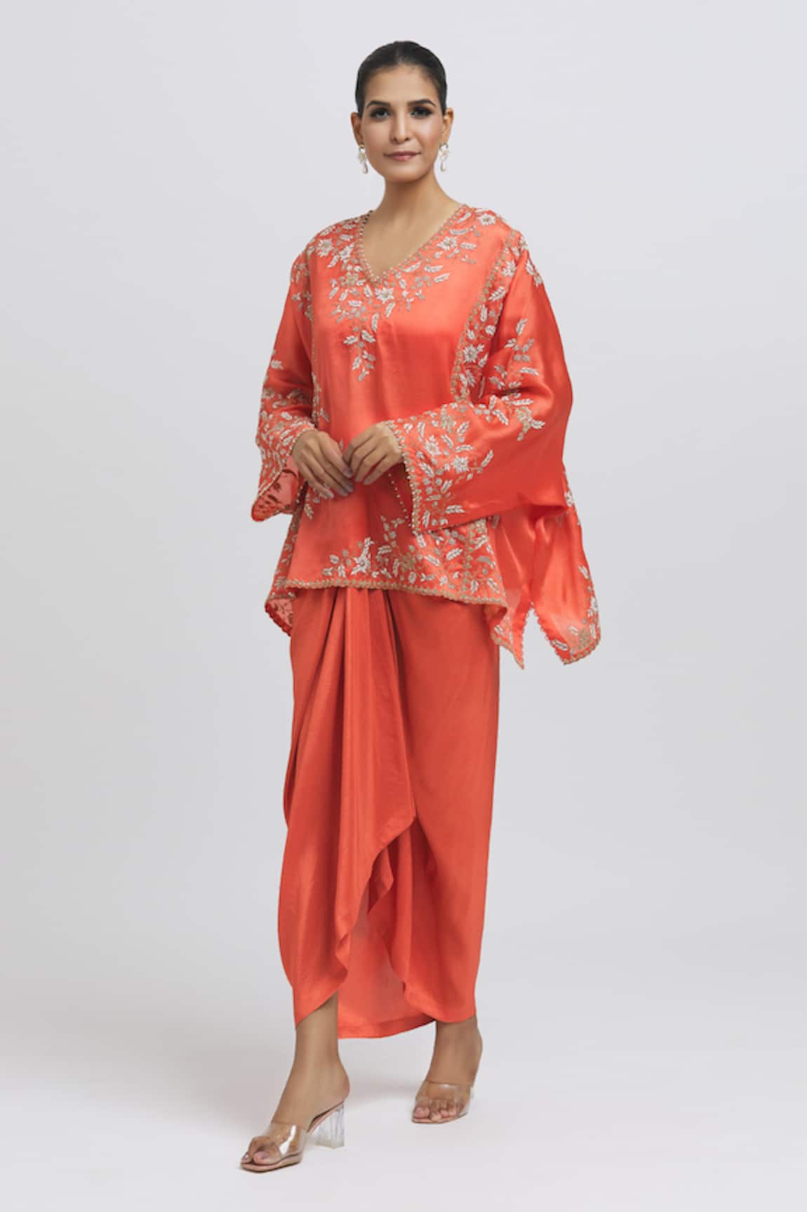 Anamika Khanna Floral Zardozi Embroidered Top Skirt Set