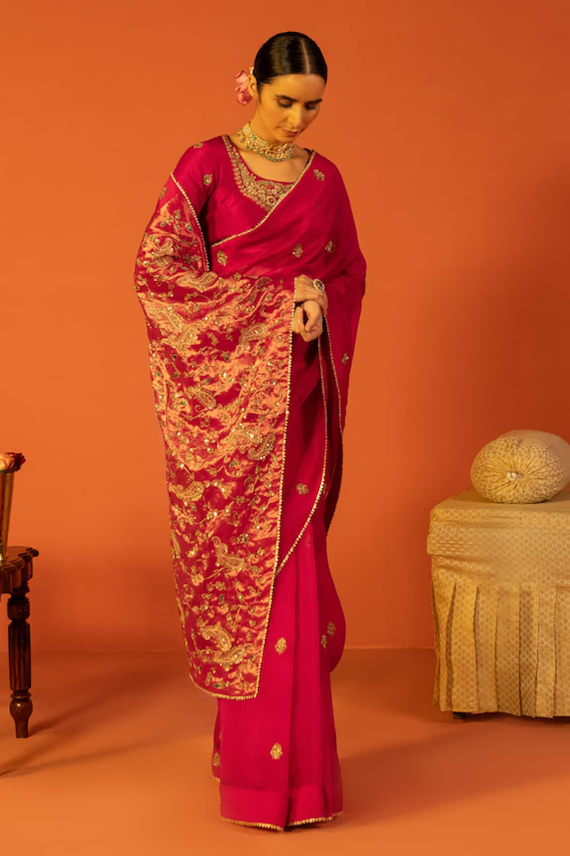 Kridha Designs Gopika Hand Embroidered Saree With Silk Blouse
