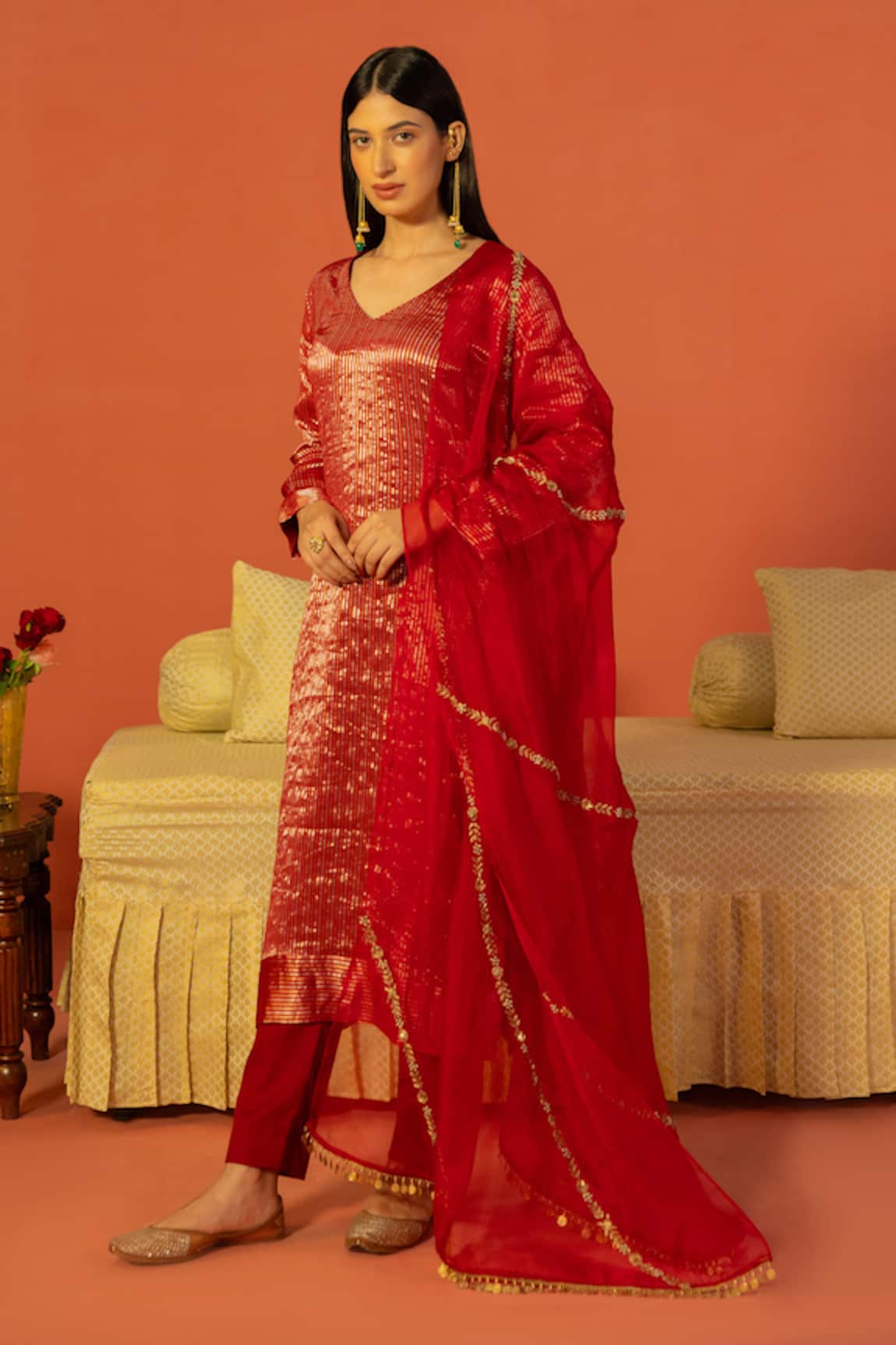 Kridha Designs Rukmini Chanderi Stripe Woven Kurta Pant Set