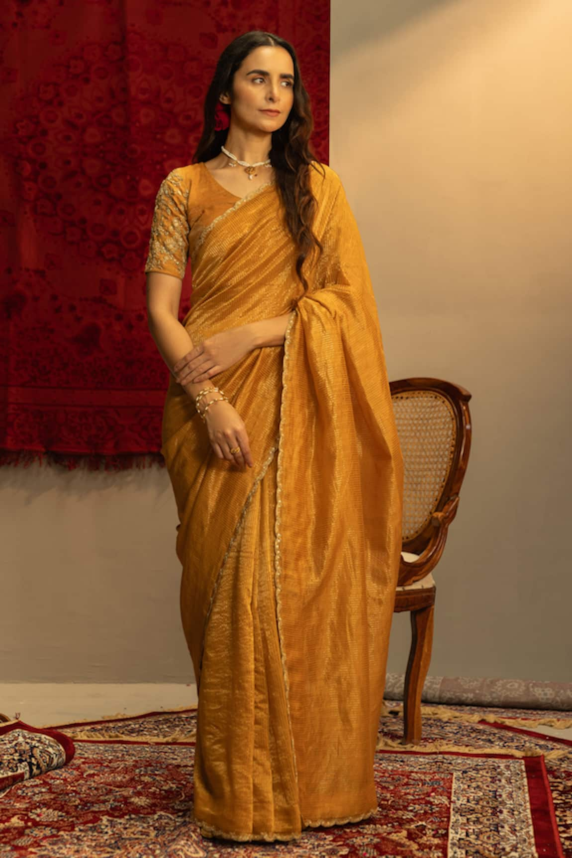 Kridha Designs Vrindapriya Woven Stripe Saree With Embroidered Blouse