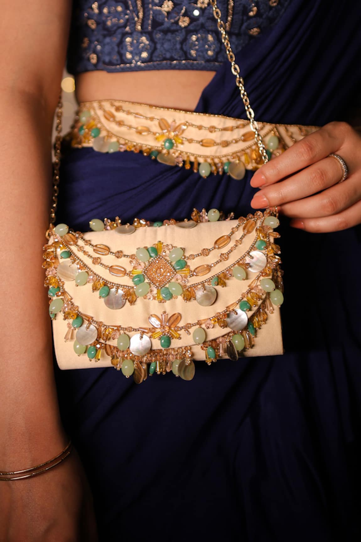 House of Vian Zubeda Stone Embroidered Clutch Bag