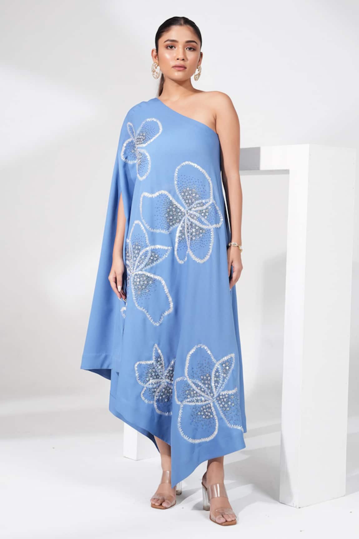 Nayantara Couture Neriah Floral Embroidered One Shoulder Dress