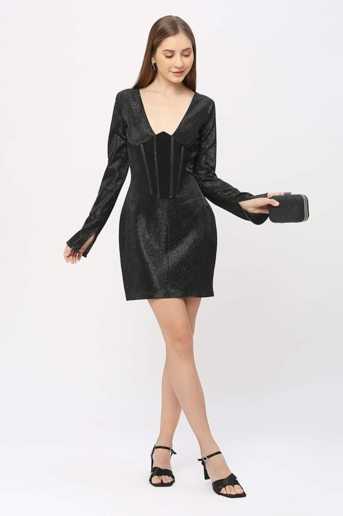 Emblaze Corset Slit Sleeve Short Dress