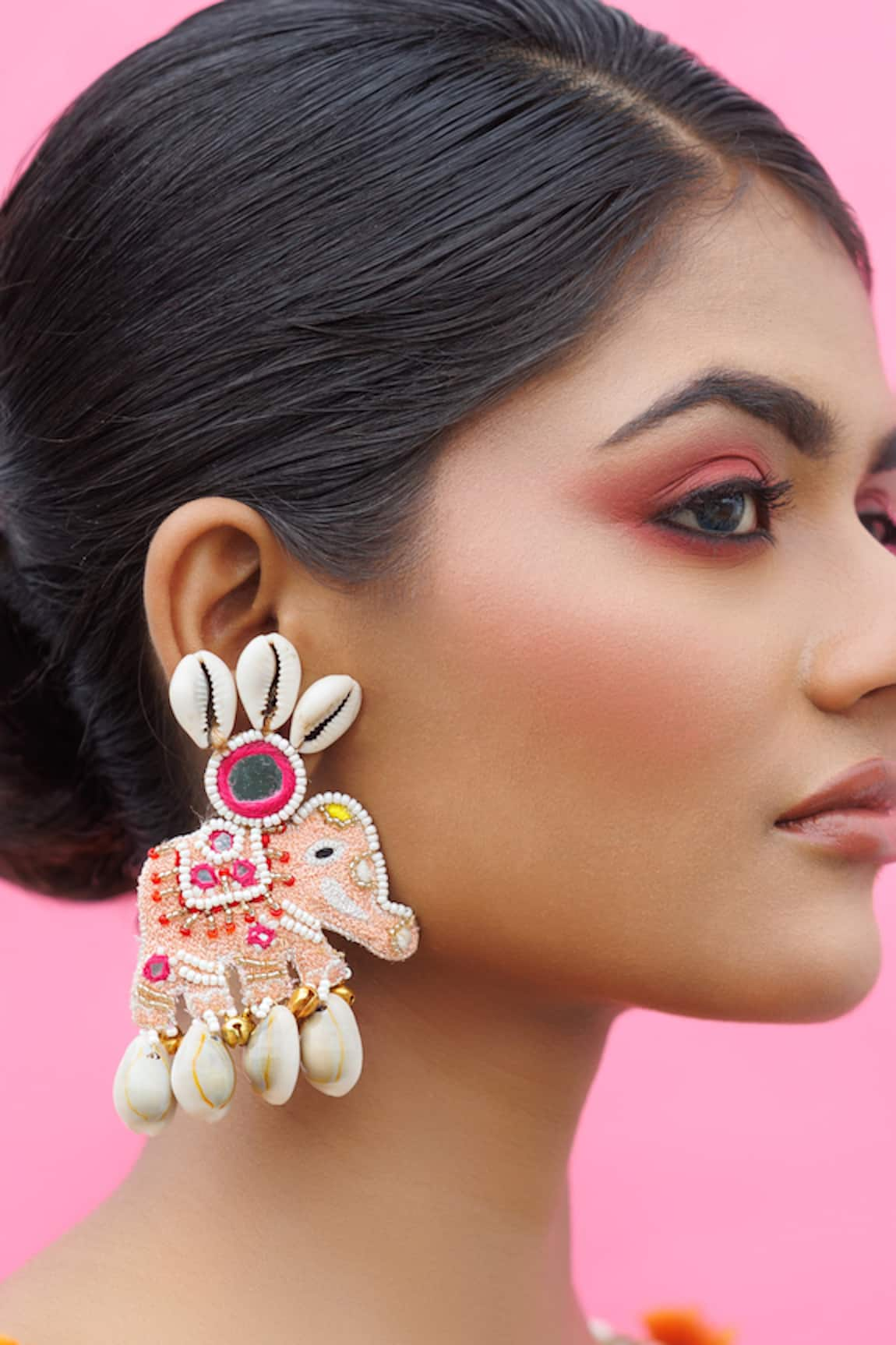 Kanyaadhan By DhirajAayushi Gajraj Thread Embroidered Elephant Shell Tassel Earrings