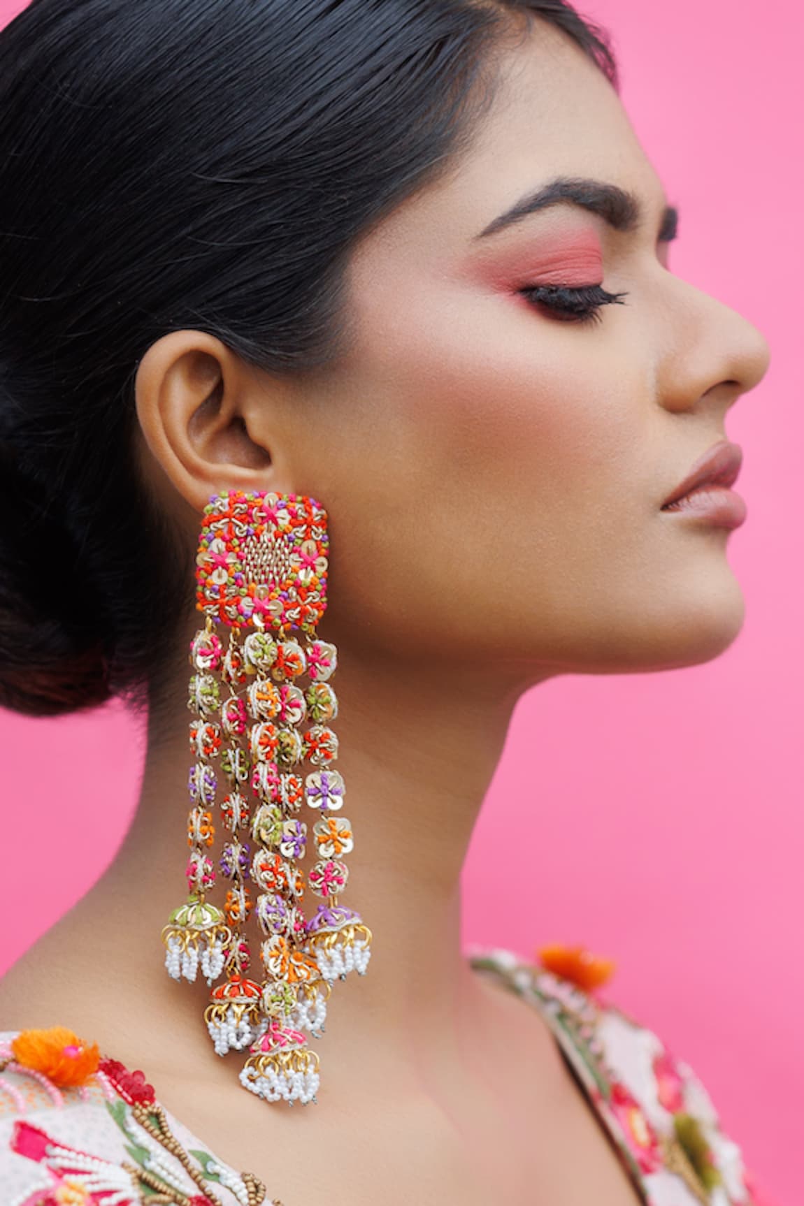 Kanyaadhan By DhirajAayushi Floral Charm Tikki Embroidered Tassel Earrings