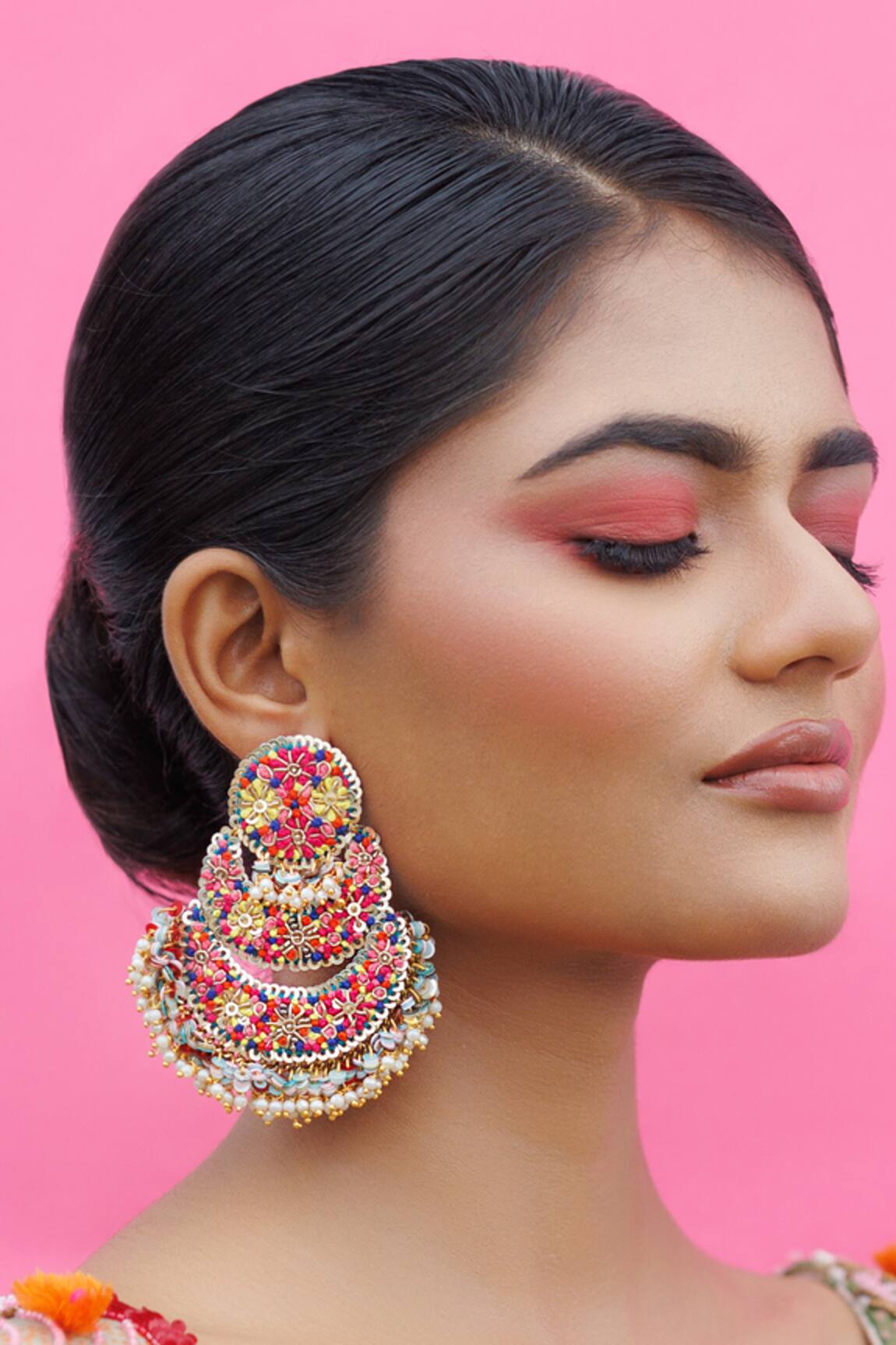Kanyaadhan By Dhirajaayushi Lunar Elegance Dabka Tikki Embroidered Earrings