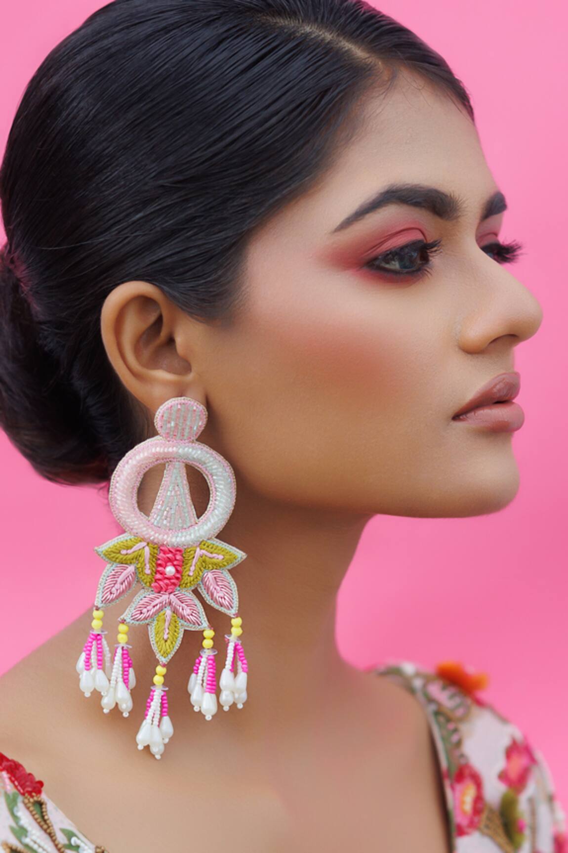 Kanyaadhan By Dhirajaayushi Jasmine Bud Dabka Embroidered Earrings 