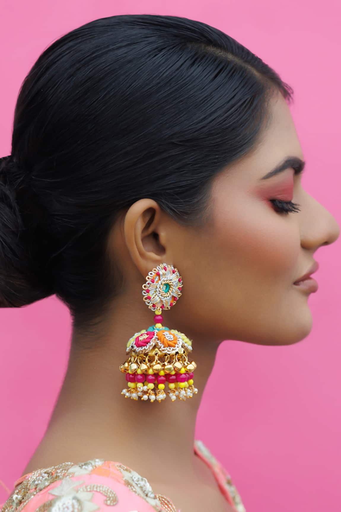 Kanyaadhan By DhirajAayushi Rangila Thread Hand Embroidered Jhumkas