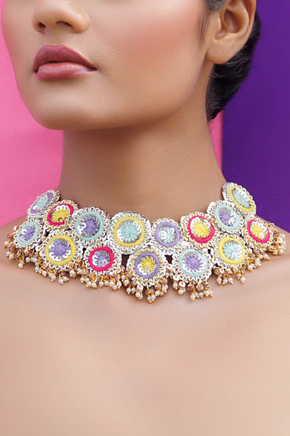 Kanyaadhan By DhirajAayushi Mirrored Melodies Embroidered Choker Necklace