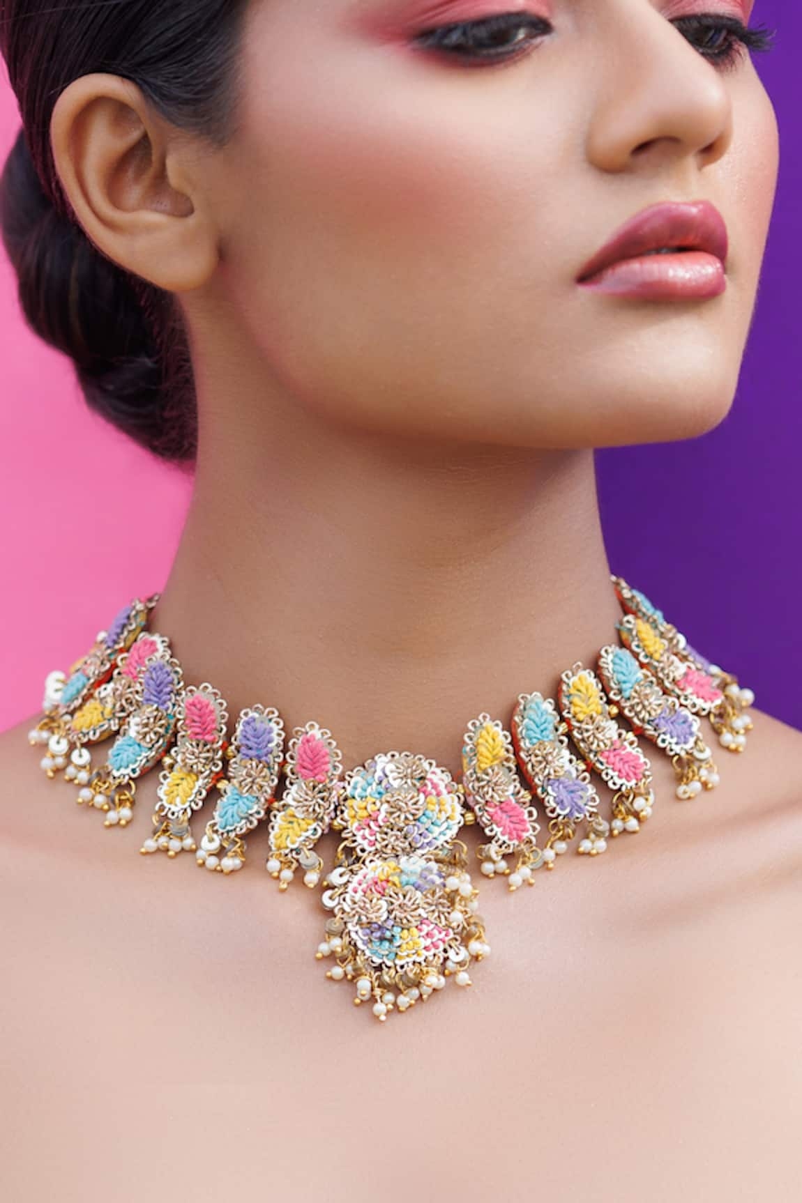 Kanyaadhan By DhirajAayushi Pastel Gardens Embroidered Choker Necklace