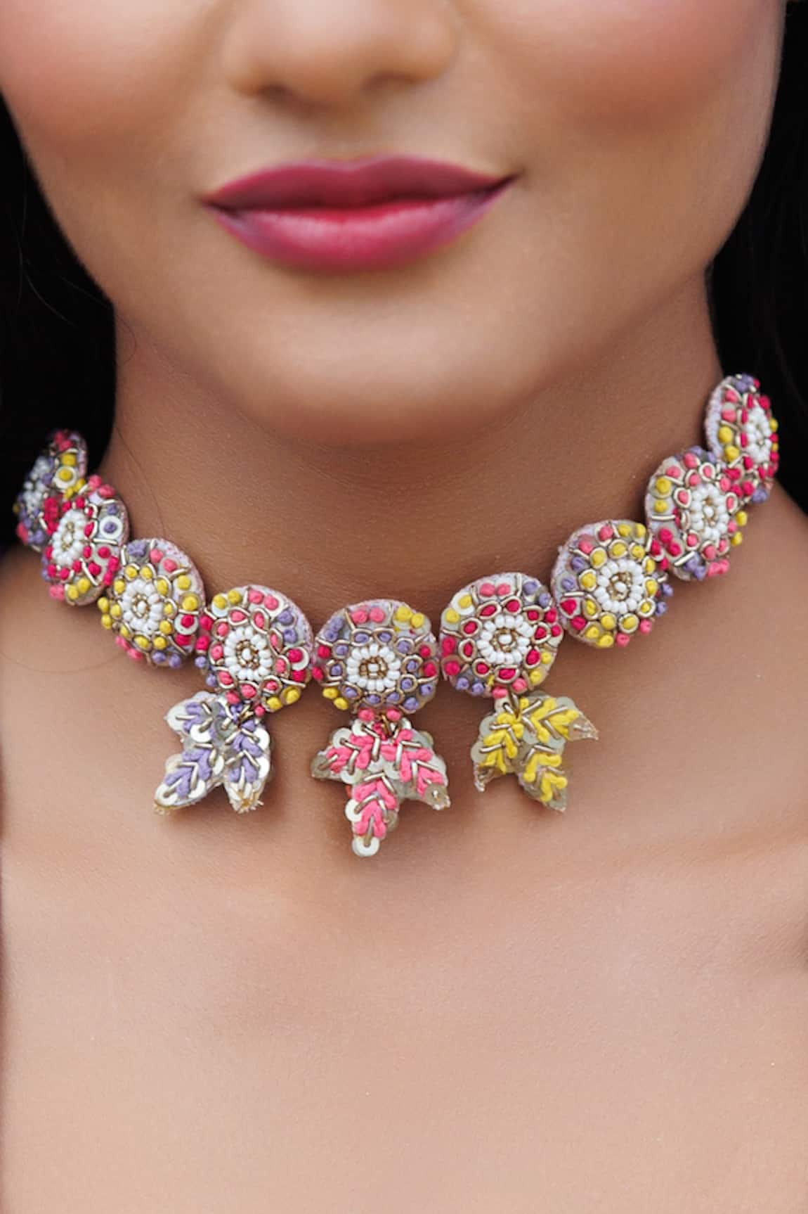 Kanyaadhan By DhirajAayushi Floral Teen Patti Embroidered Choker Necklace