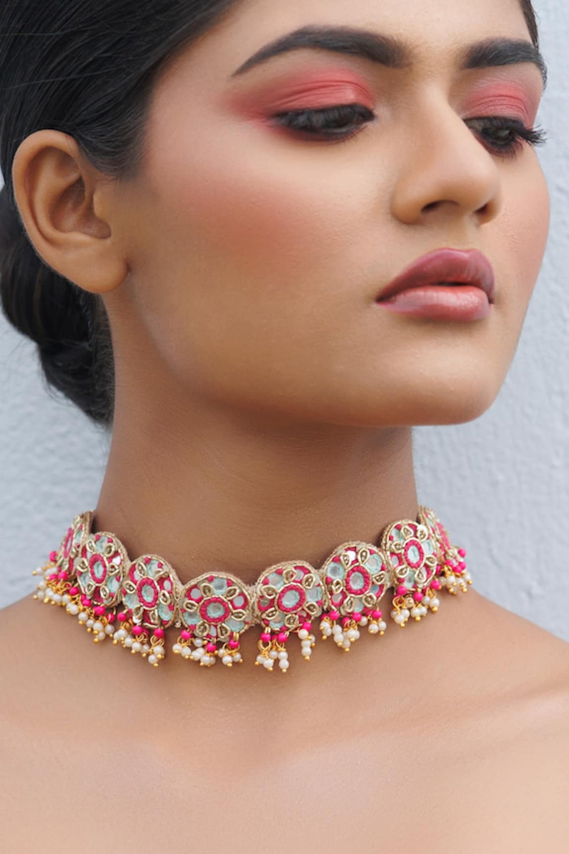 Kanyaadhan By DhirajAayushi Mirror Embroidered Choker Necklace