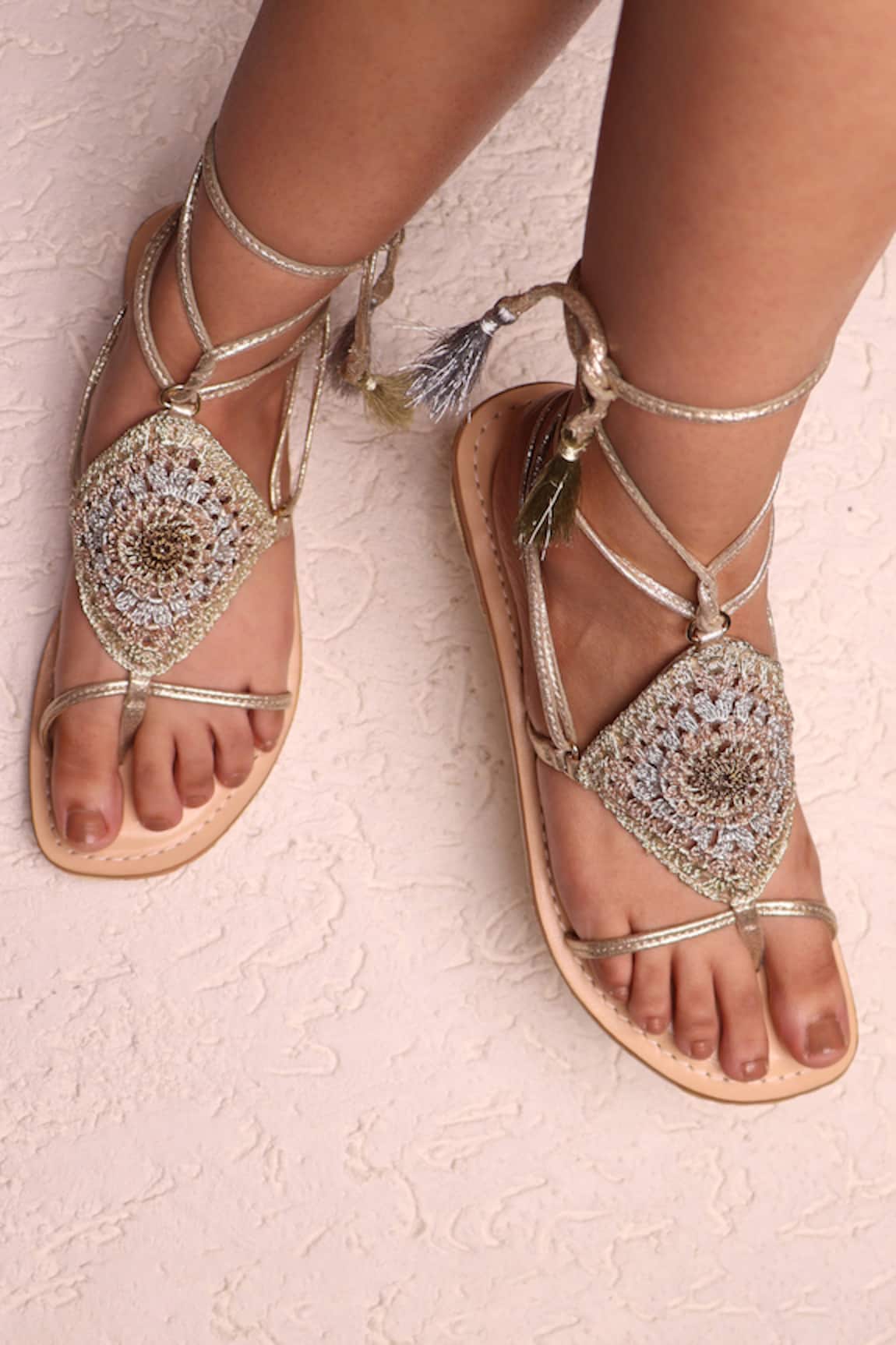 Sandalwali Angelina Hand Crocheted Tie-Up Sandals 