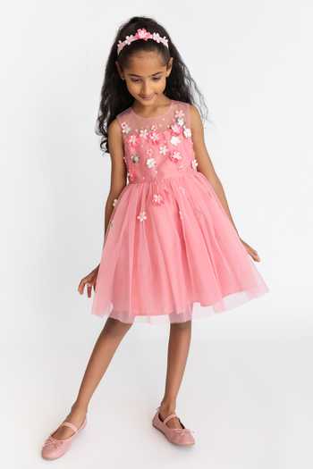 A Little Fable 3D Floral Applique Embroidered Dress 