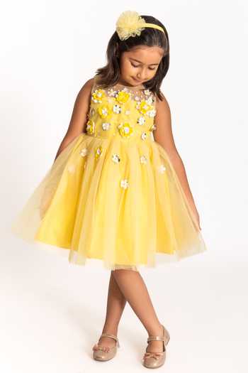 A Little Fable 3D Flower Applique Work Dress 