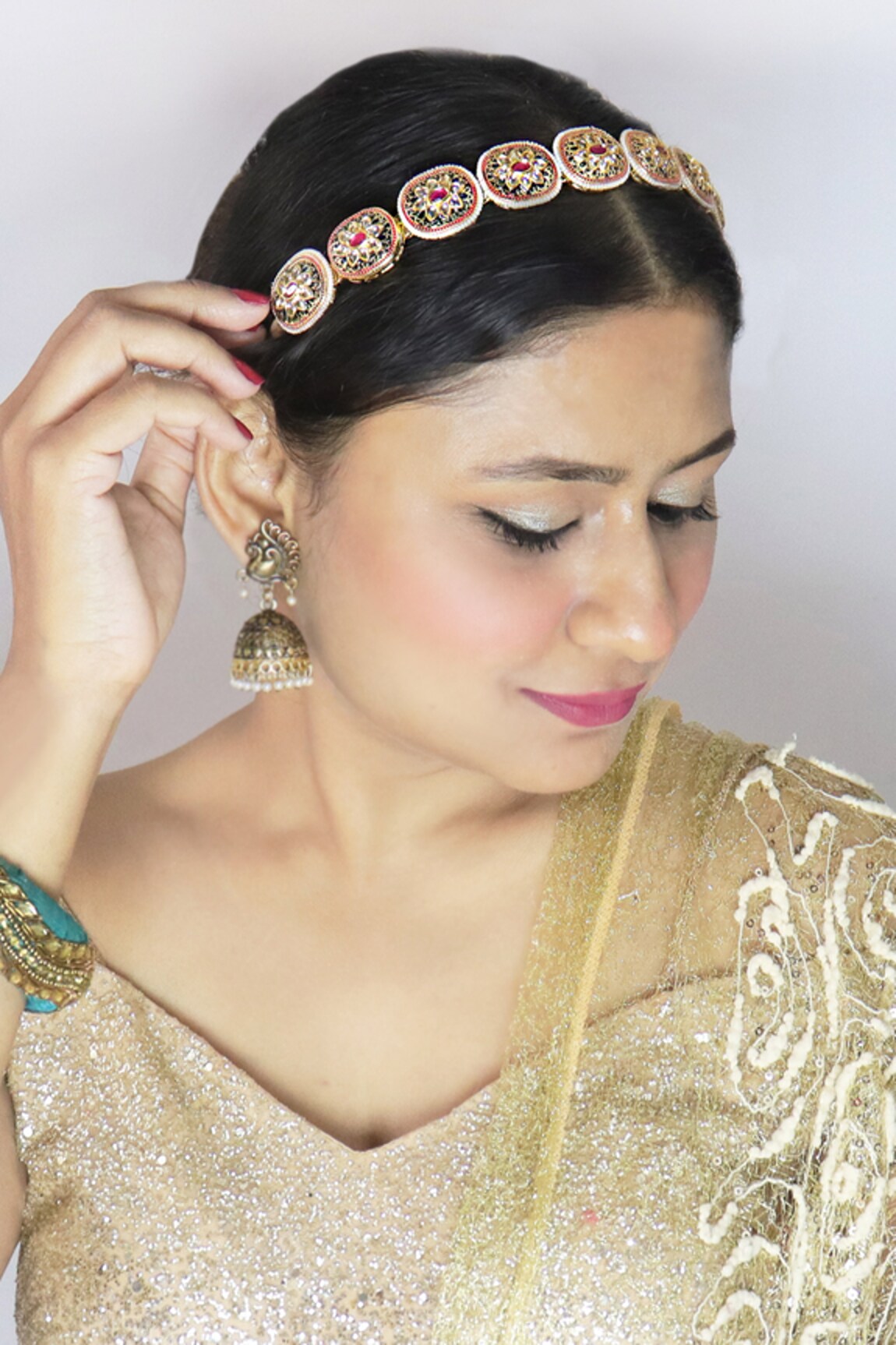 Soho Boho Studio by Aarti Thakur Kundan Meenakari Bloom Mathapatti Hair Band