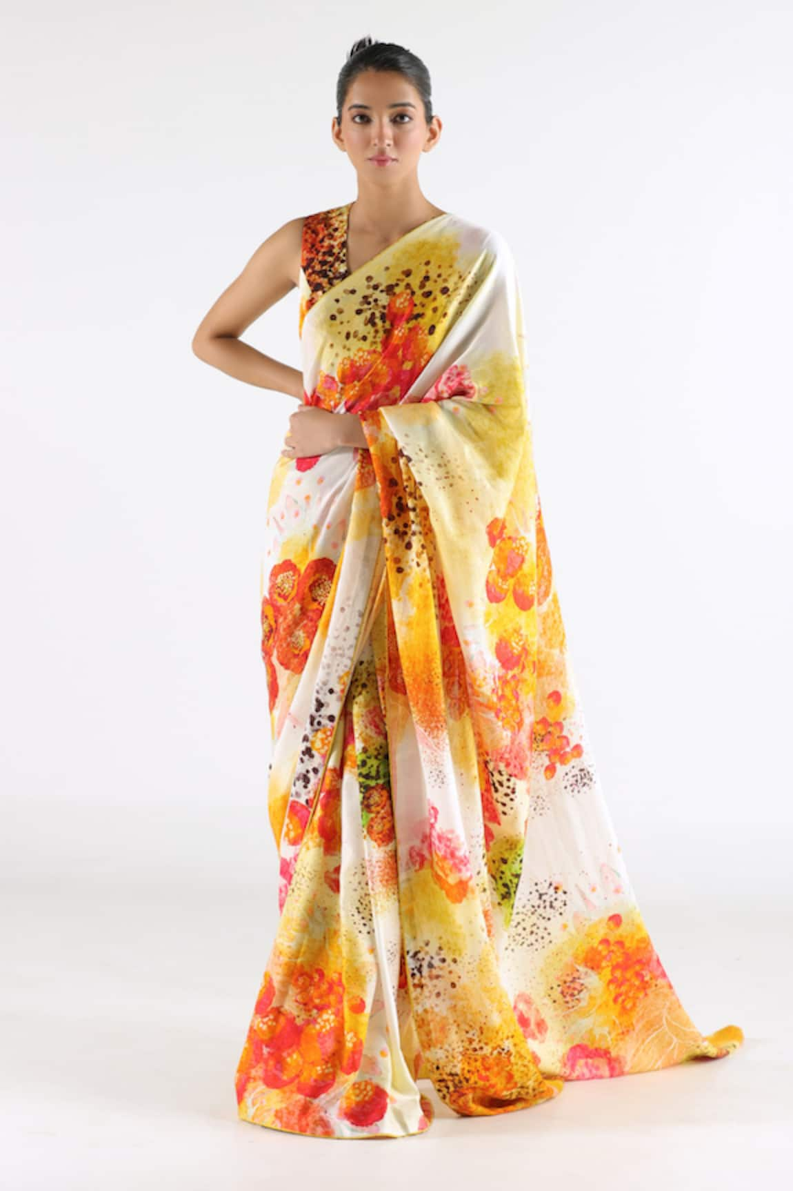 TIL Florid Floral Print Saree With Blouse