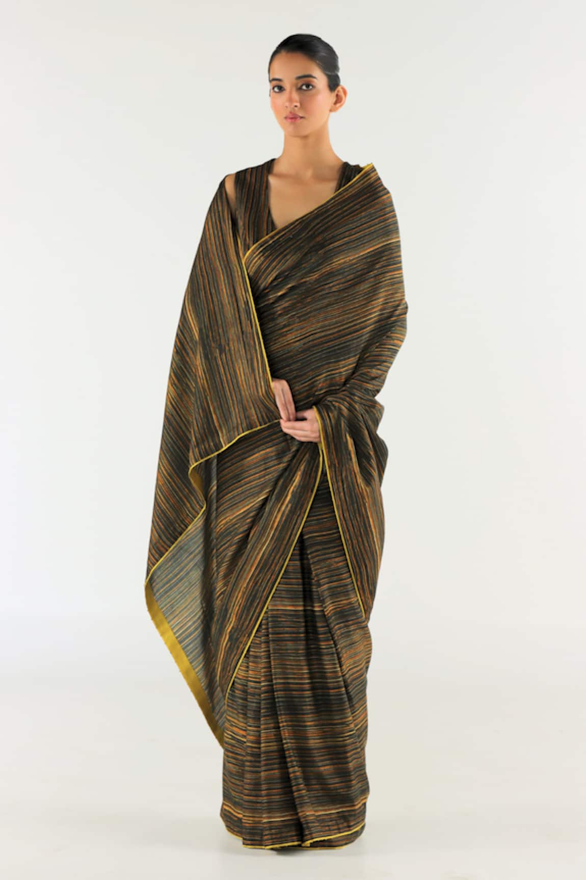 TIL Multi Amber Stripe Print Saree With Blouse