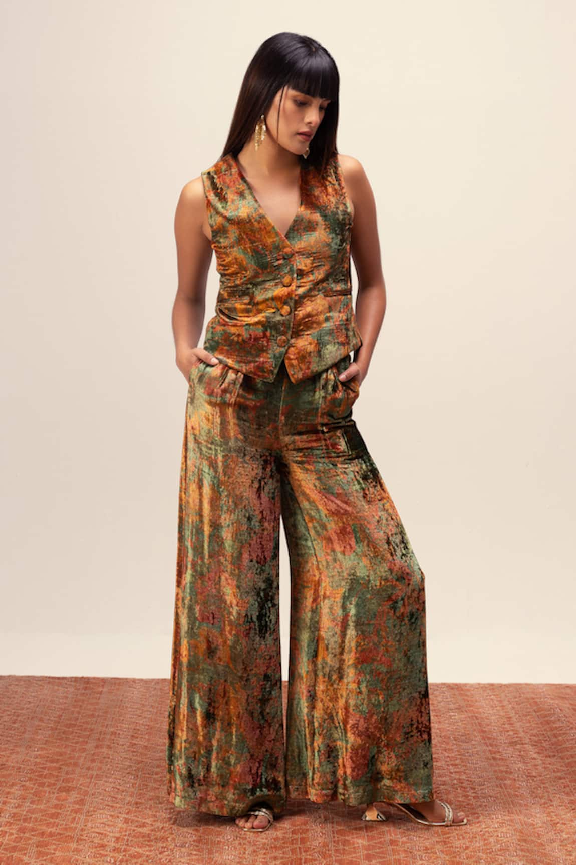 Reena Sharma Nargis Print Waistcoat With Pant 