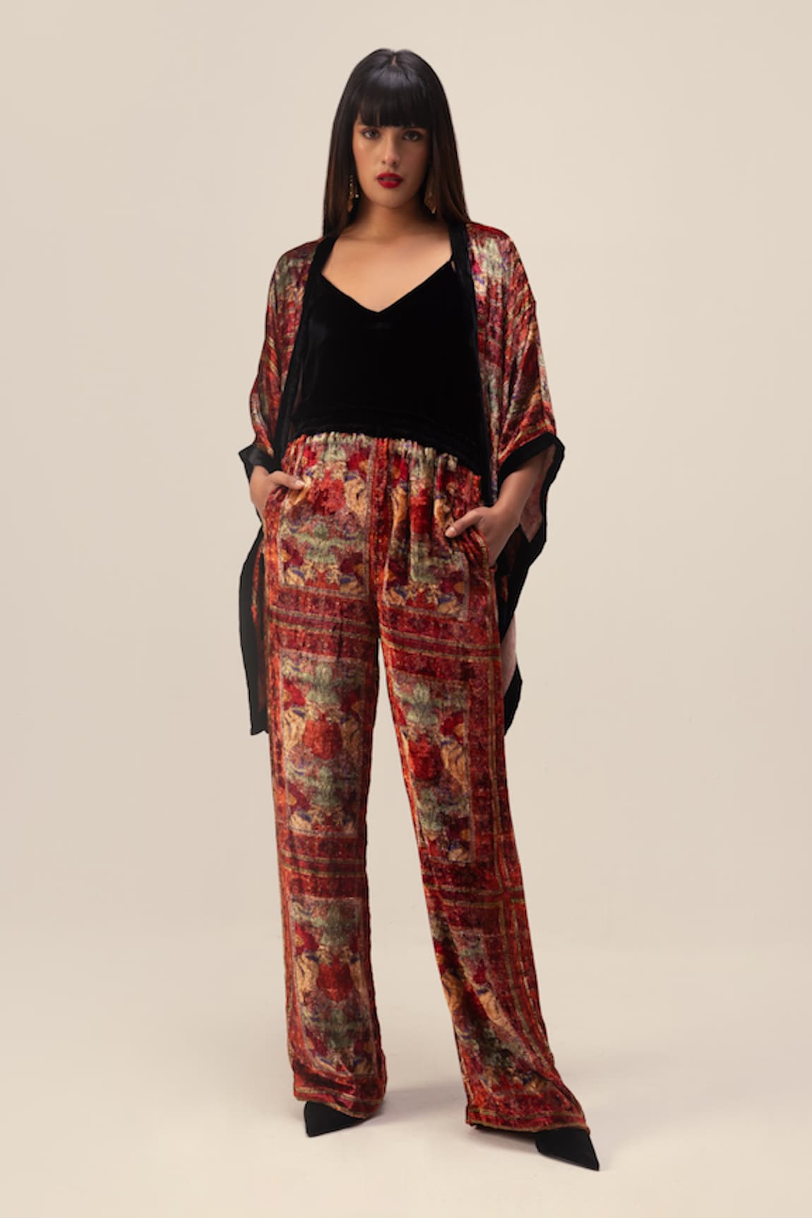 REENA SHARMA Amaya Flower Print Kimono Jacket With Pant