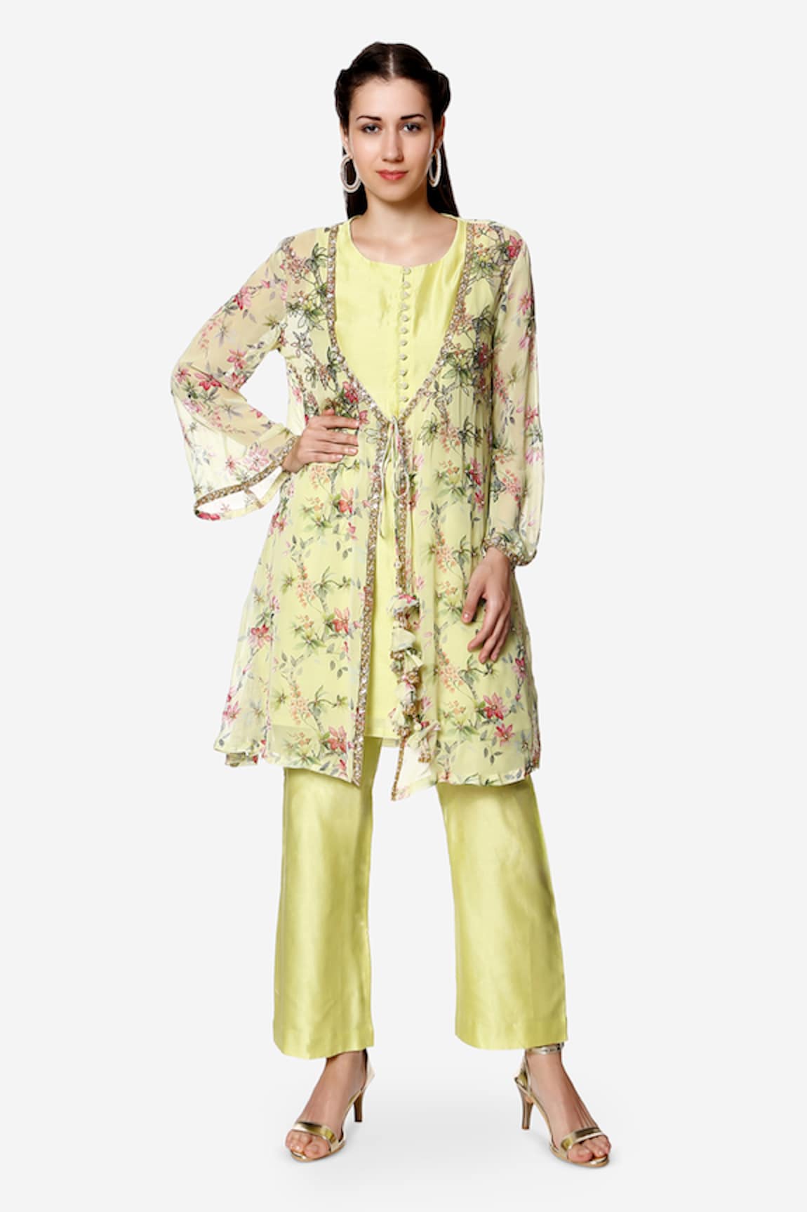 Bha sha Alisia Floral Print Jacket & Kurta Set