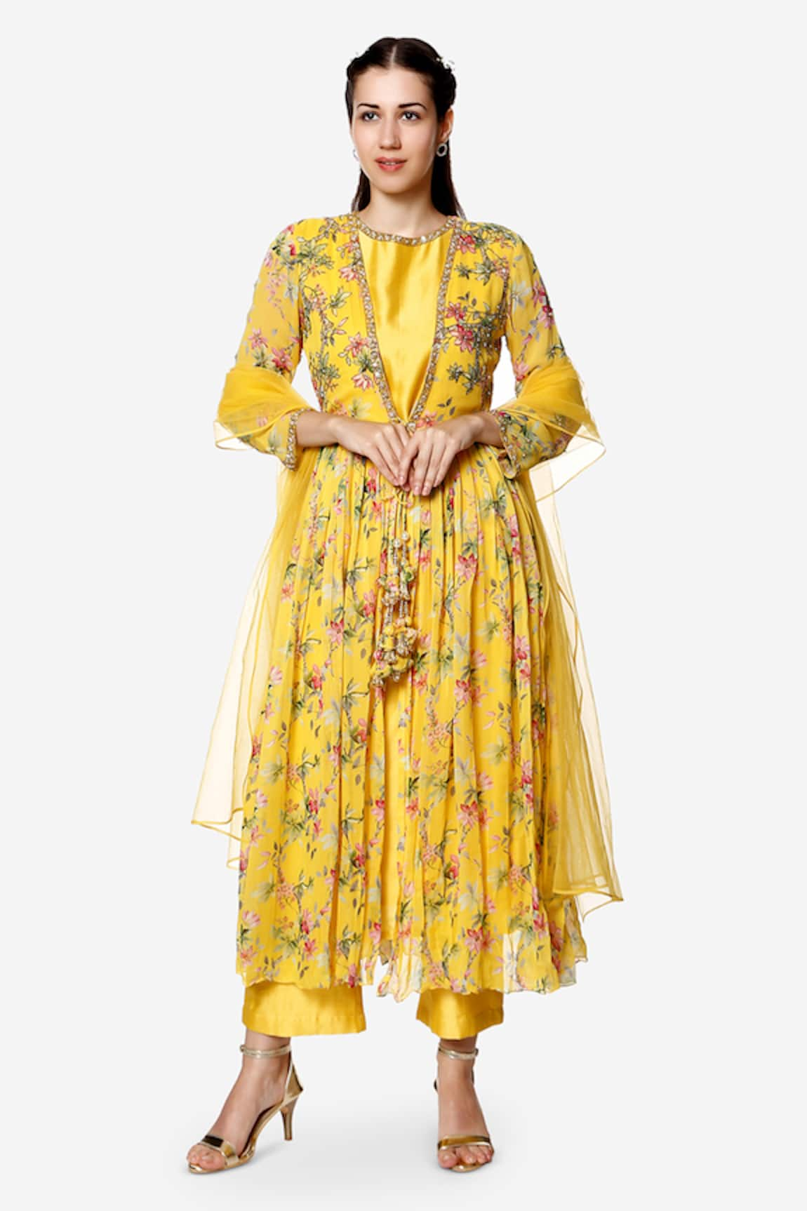 Bha sha Amber Floral Print Jacket With Kurta Set