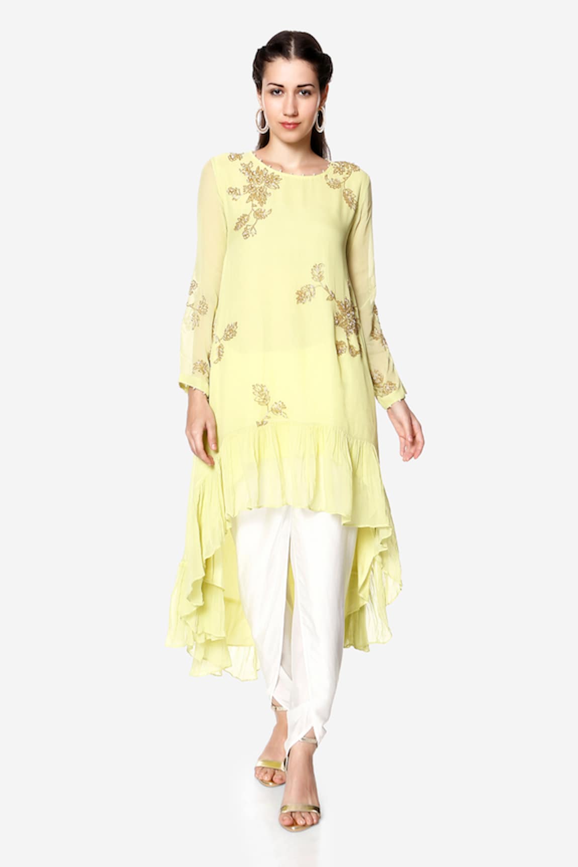 Bha sha Cala Floral Embroidered Tunic & Tulip Pant Set