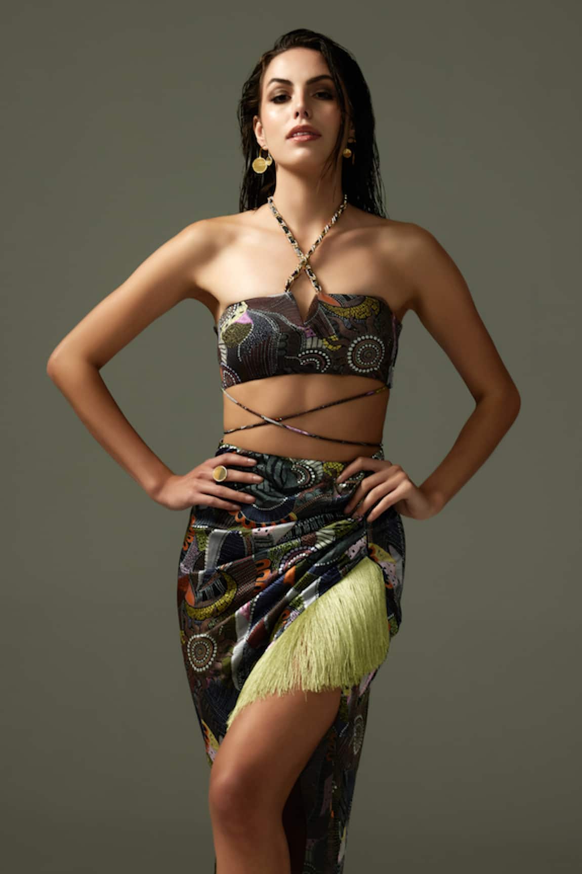 Tizzi Multi Color Celeste Mandala Art Bandeau Top 