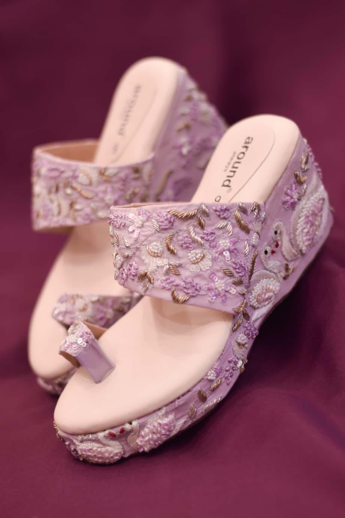 AROUND ALWAYS Cygnus Zardozi Embroidered Kolhapuri Wedges