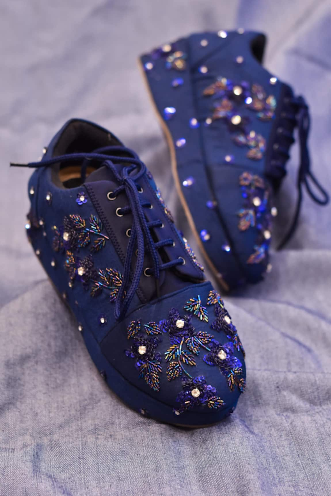 AROUND ALWAYS Midnight Sequin Embroidered Sneaker Wedges