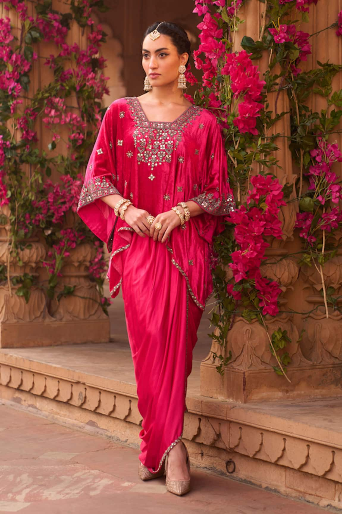 Reeti Arneja Velvet Hand Embroidered Kurta With Dhoti Pant