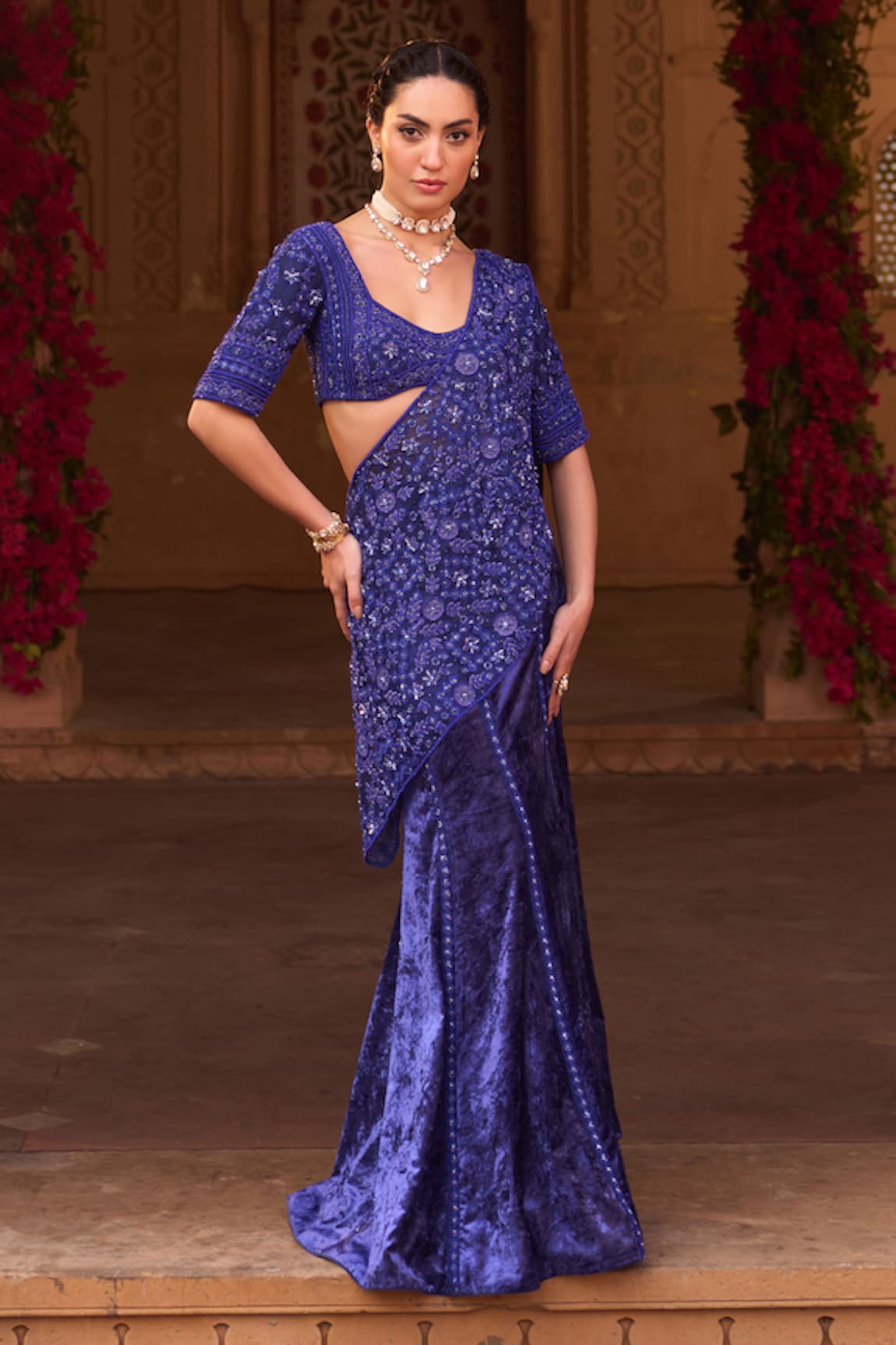 Reeti Arneja Pre-Stitched Swarovski Embroidered Saree With Blouse