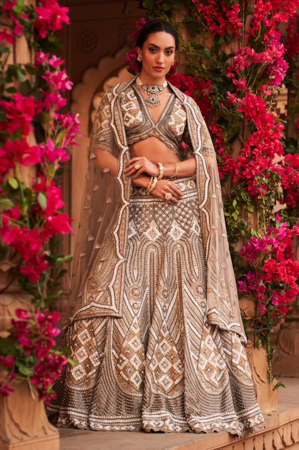 Reeti Arneja Mukaish & Salli Embroidered Bridal Lehenga Set