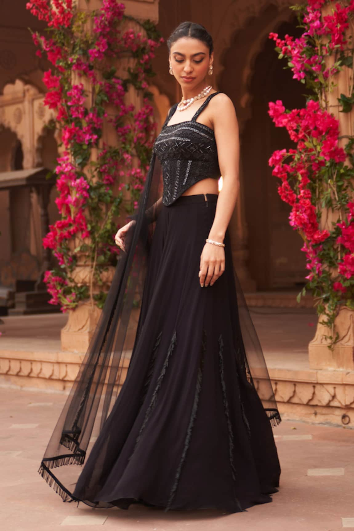 Reeti Arneja - Grey Organza Embroidered Sequins Square Neck Vera Bridal  Lehenga Set For Women