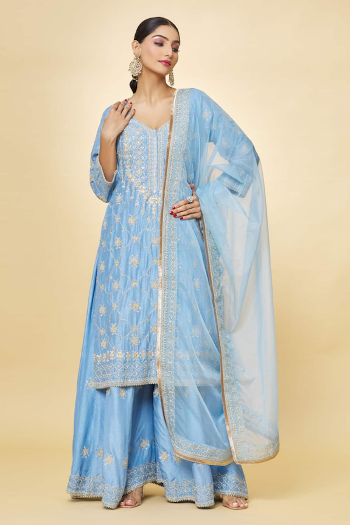 Priyaa Hand Embroidered Kurta Sharara Set