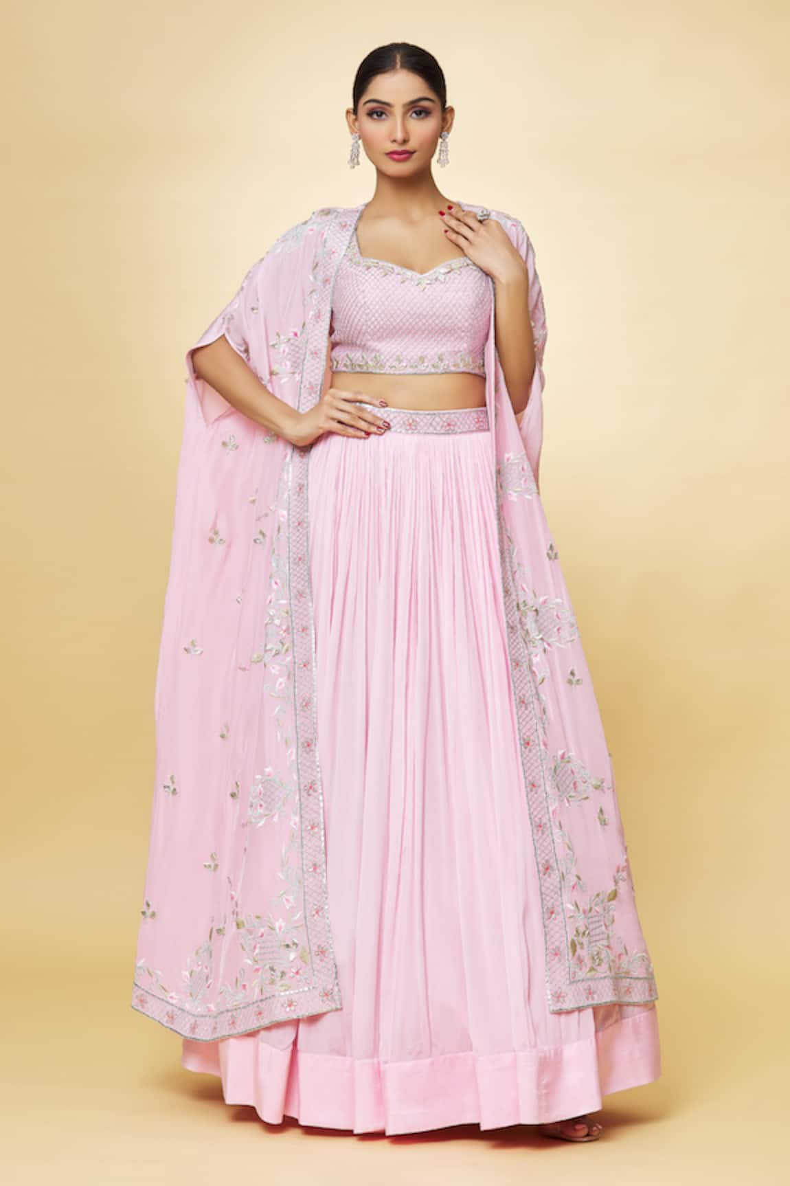 Priyaa Hand Embroidered Cape Lehenga Set