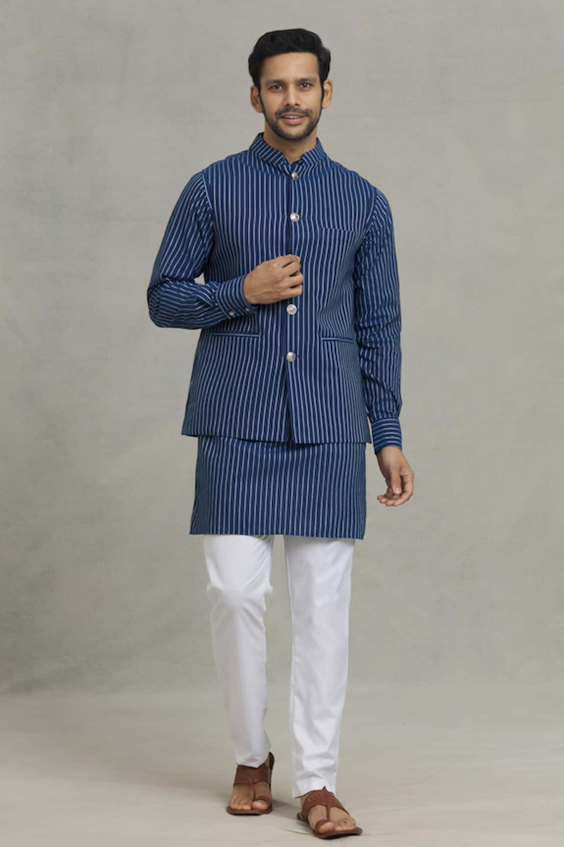 Spring Break Stripe Pattern Bundi & Kurta Set
