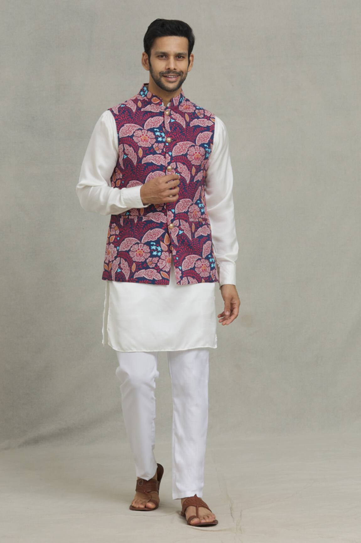 SPRING BREAK Botanical Print Nehru Jacket 