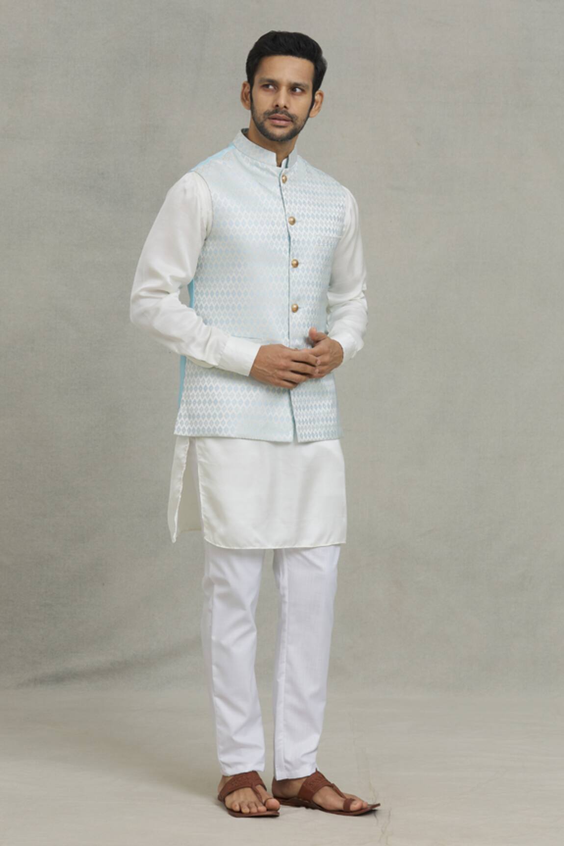 Spring Break Diamond Woven Bundi & Kurta Set