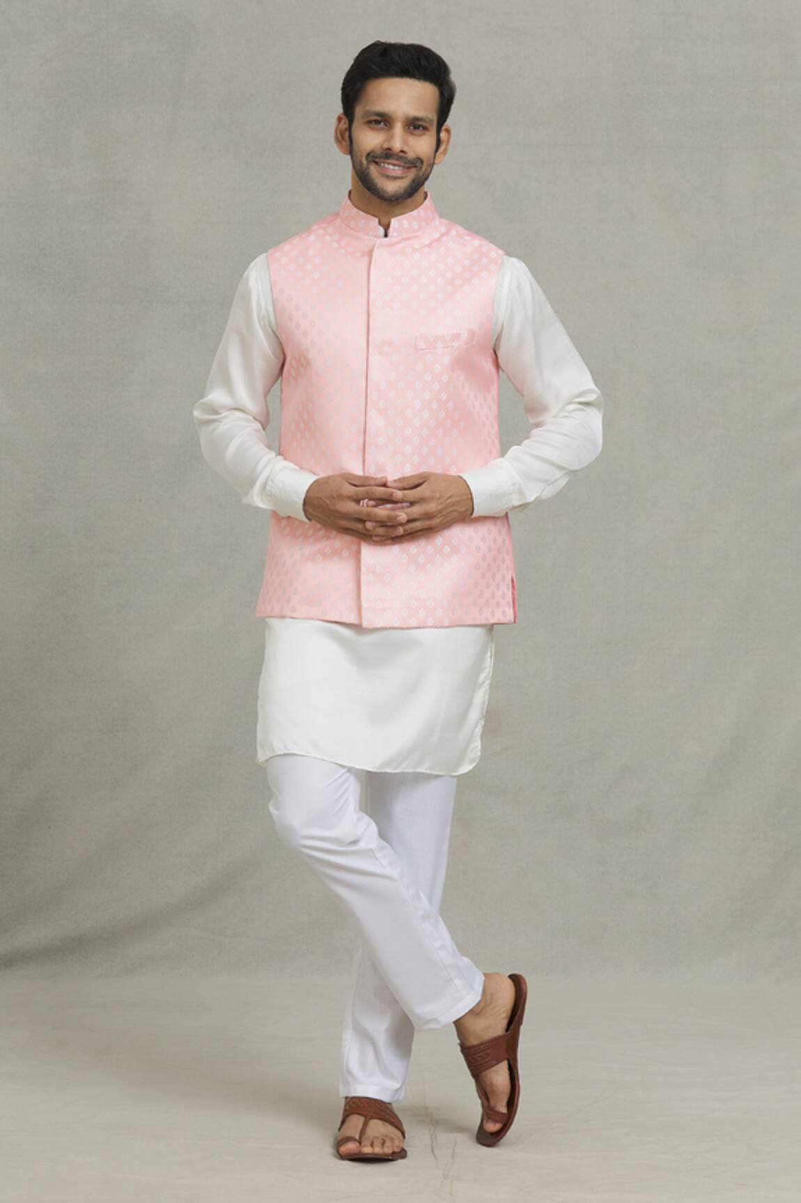 Spring Break Leaf Woven Bundi & Kurta Set